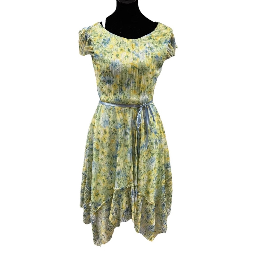New Floral Flowy Green Handkerchief Dress Girls Size 16 Easter Large Spring